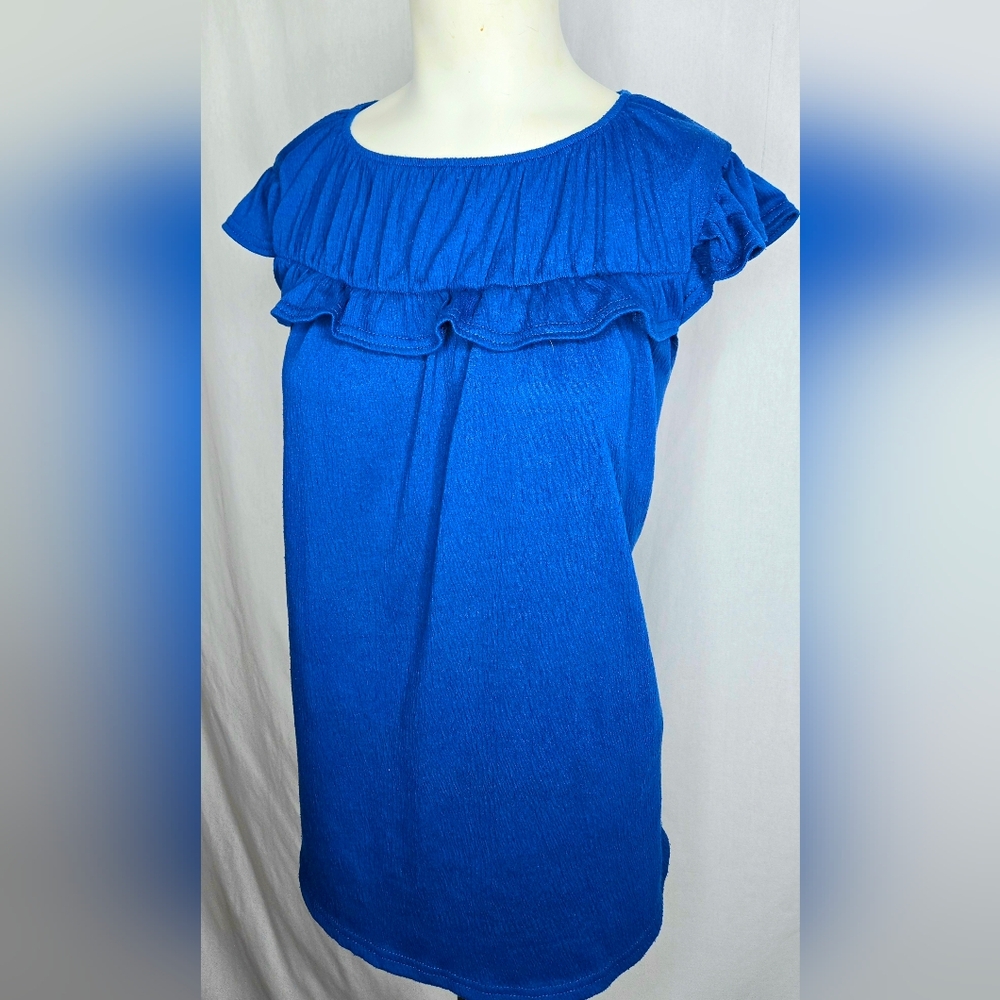 LuLaRoe Jane‎ Ruffle Neck Blouse Vibrant Blue Size M NWOT